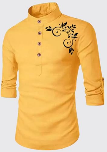 Image of DEEMOON Men's Full Sleeve Short Kurta Shirt with a Trendy Mandarin Collar Crafted from a Premium Cotton Blend for Comfort Ideal for Casual and Semi-Formal Occasions