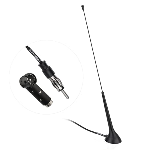 SUPERBAT Car Antenna Universal Car Stereo FM AM Radio Antenna with DIN Plug Connector for Vehicle Car Auto Truck SUV Radio Stereo Head Unit Receiver Player Audio Tuner etc.