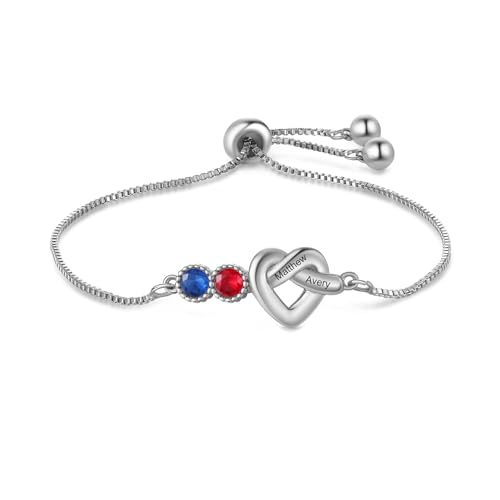 Image of Mom Bracelet Mothers Day Gifts Personalized 2 Birthstone Bracelets for Women Custom 2 Names Bracelets for Her Mothers Bracelet Jewelry for Wife