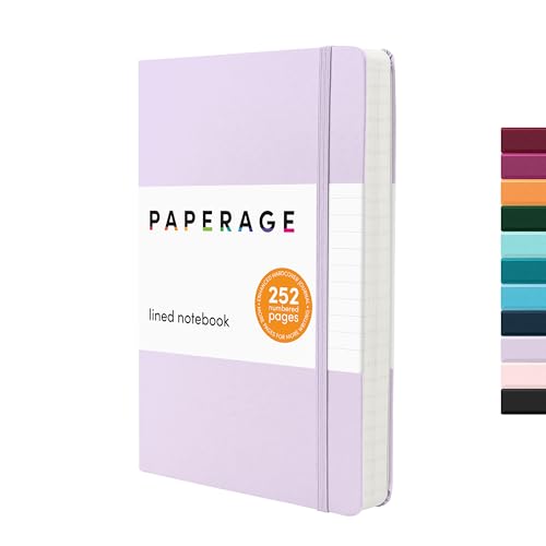 Image of PAPERAGE Lined Journal Notebook, (Lavender), 252 Pages, Medium 5.6 in x 8 in - 100 GSM Thick Paper - Hardcover Journaling Notebook for Work, School & Note Taking