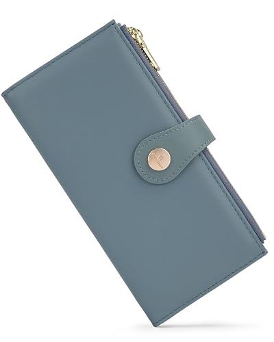 Image of Blue Women's Slim Wallet,Thin RFID Card Holder with Zipper Pocket | 12 Slot Wallet Organizer, Large Capacity, Vegan Leather, Coin Purse, Cash Compartment, Travel Wallet, Women Gift