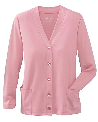 UltraSofts Button-Front Knit Cardigan - Timeless Sweater, Long Sleeves Patch Pockets, UPF 50+ Excellent Skin Protection, Light Pink, Large