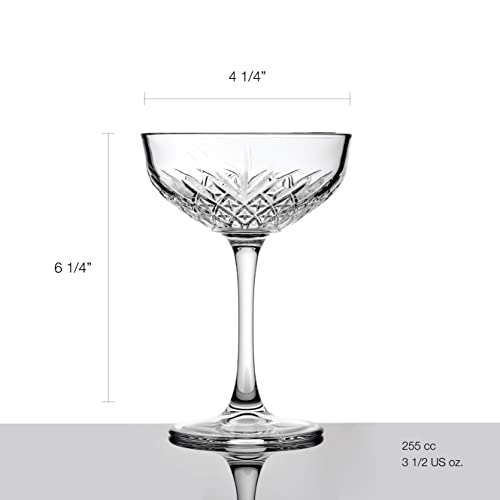 Pasabahce Coupe Cocktail Glasses Set Of 4 - Exclusive Martini, Margarita Glasses - Timeless Champagne Coupe Glasses - Crystal Design - 8.6 oz Long Stem Glassware