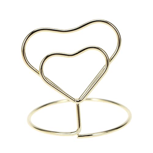 STOBAZA 10pcs place cards gold place wedding table numbers holders mini place holders gold Heart Card Holders card table Menu wire business card holder for desk loom Heart-shaped to rotate