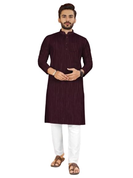 Image of Men's South Cotton Textured Ethnic Kurta Regular Fit Traditional Casual Wear