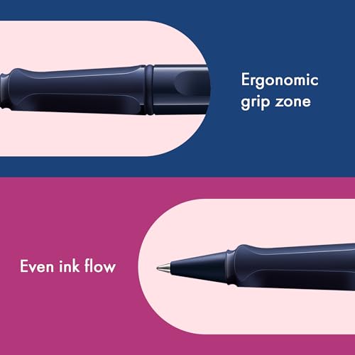 Image of Lamy Safari Dark Dusk Rollerball Pen with Ergonomic Grip, Line Width M - For Comfortable Writing - Made of Robust ASA Plastic - with Roller Refill M 63 Black