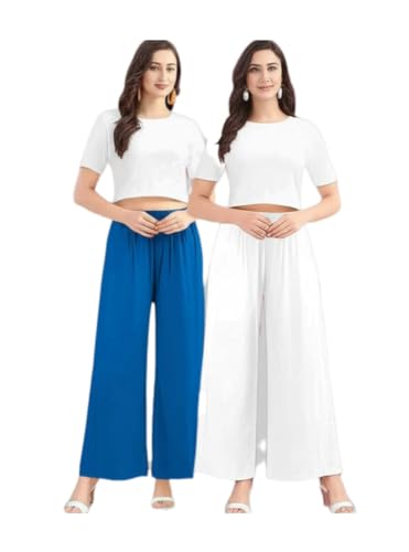 Image of Set of 2 Soft Reyon Cotton Regular Palazzo for Womens and Girls Combo Pack