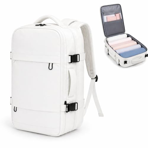 Mochila Mala de Viagem Expansível Grande 40L Impermeável para Notebook 2 em 1, Executiva com Múltiplos Compartimentos Uso como Mochila ou Mala para Trabalho, Viagem e Dia a Dia (Branco)