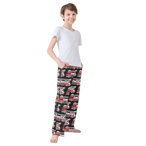 Boys' Pants Red Fire Rescue Truck Long Bottoms Jogger Pants Elastic Waist Trousers with Pockets S-XL4