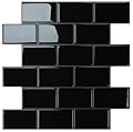 STICKGOO Peel and Stick Backsplash Subway Tiles, 10 Sheets of 12" x 12" - 3D Adhesive Peel and Stick Tile Backsplash for Kitchen, Bathroom, Wall Tile (Thicker Design, Black with Grey Grout)