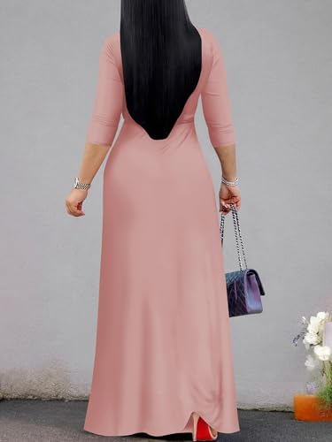 Image of Plus Size Maxi Dress for Women V Neck 3 /4 Sleeve Wrap Dress
