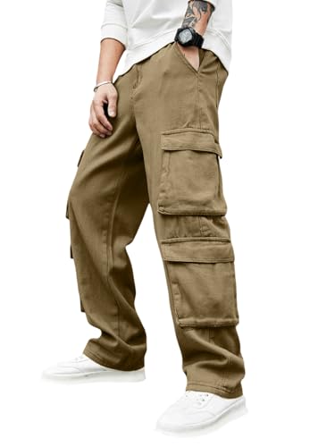 Image of Men's 8 Pocket Cargo Pants | Premium Cotton Twill Baggy Fit Trousers | Stretchable Casual Streetwear Cargos | Mid Rise