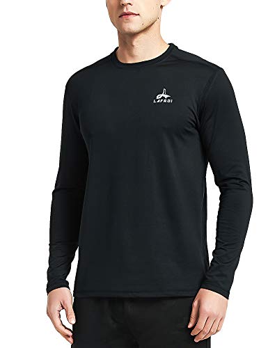 LAFROI Mens Fleece Lining Thermal Winter Tee Shirt Casual Slim Fit Long Sleeve-MSY02 (Solid Black,SM)