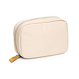 Hekyip Rectangular Beauty Bag, Small Travel Makeup Bag for Purse, Portable Waterproof Cosmetic Pouch for Ladies Women (Rectangular - Beige)