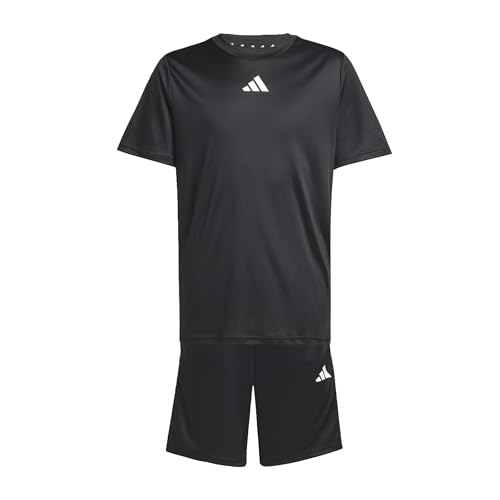 adidas Unisex Kids TRAIN ESSENTIALS 3-STRIPES T-SHIRT SET, black/white, 15-16 Years