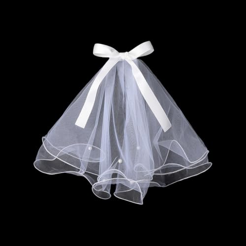 UUYYEO Dog Bow Wedding Veil Pet Wedding Hair Clip Dog Wedding Party Headwear Pet Costume Headdress Puppy Photography Props with Faux Pearl