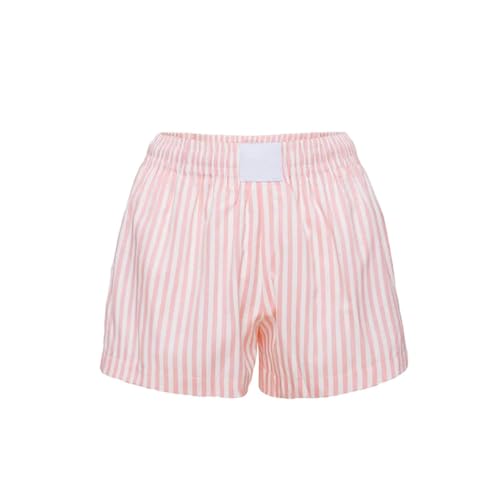 Image of Pivanzore Y2k Plaid Shorts for Women Casual Elastic Waist Aesthetic Lounge Bottom Baggy Pajama Shorts Boxers Sleepwear