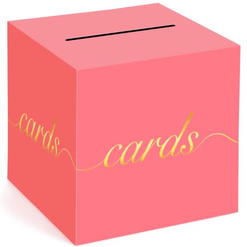 Image of Light Red Card Box Gold Foil Wedding Favors Gift Card Boxes Post Box Receiving Money Box Holder for Wedding Reception, Baby Showers, Anniversary, Birthday Party, Retirement, Graduation Envelope Holder