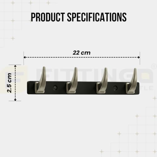 Image of 4 Hook Stylish Clothes Hanger for Wall /Clothes Hanging Hooks for Door /Wall Mounted Hanger for Clothes (Satin with Black) Pack of 4-| 3 Years Warranty |