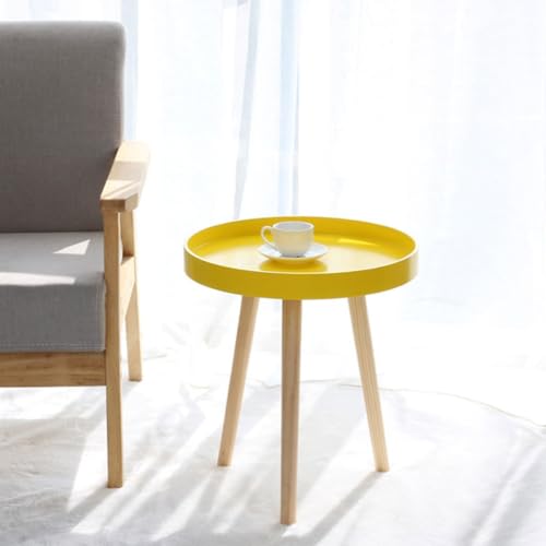 Mesa pequeña nórdica amarilla con diseño delicado y funcional de madera 7
