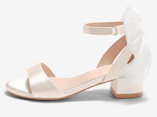 Image of Coutgo Girls Dress Shoes Sandals Chunky Low Heels Bow Ankle Strap Flower Girl Wedding Party Shoes
