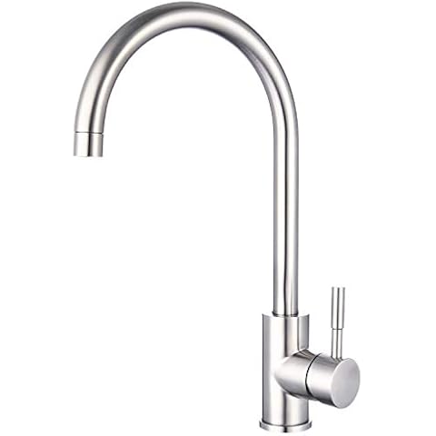Kitchen Taps, Stainless Steel Kitchen Sink Tap Mixer Brushed Nickel Single Lever 360º Swivel Spout Monobloc Mixer Taps for Kitchen Sink High Arc Hapilife Kitchen Faucet Cover