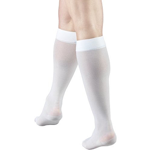 Image of Truform Sheer Compression Stockings, 15-20 mmHg, Women's Knee High Length, 20 Denier, White, X-Large