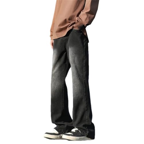 Men's Spring Jeans with Metal Ring Detail Washed Straight Leg Denim Pants Casual Streetwear Style