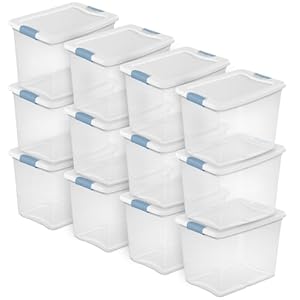 Sterilite 12-Pack Latching Box, Under Bed Storage Bins with Lids, Clear Plastic, 25 Quart – Heavy-Duty Organizing Containers for Closet, Bathroom, and Office