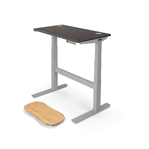Image of UPLIFT DESK Ash Gray Laminate (42 x 24 inch) Standing Desk 2-Leg V2-Commercial Adjustable Stand Up C-Frame (Gray), Advanced Keypad, Wire Grommets, Wire Tray, Rocker Board