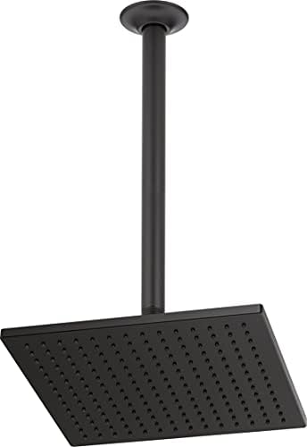 Delta Faucet Rain, Rainfall Shower Head, Metal, Ceiling Mount Shower Head, Matte Black (Shower Arm Included)