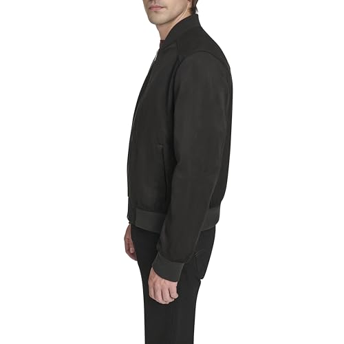 Image of Cole Haan Men's Rib Knit Collar Fully Lined Faux Suede Jacket
