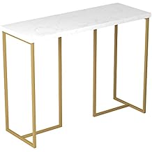 Safdie Console Sofa Table, L40xW14xH29.5 inches, Marble Gold