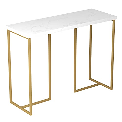 Safdie Console Sofa Table, L40xW14xH29.5 inches, Marble Gold