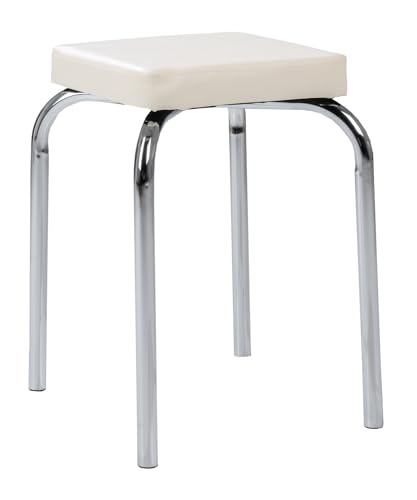 Home4You Sitzhocker - Stapelbar - Belastbar bis 90 kg - 36x47x36 cm - Weiß - Chromfarben - Metall - Kunstleder - Metallhocker Stapelhocker Küchenhocker Home4You Sitzhocker - Stapelbar - Belastbar bis 90 kg - 36x47x36 cm - Weiß - Chromfarben - Metall - Kunstleder - Metallhocker Stapelhocker Küchenhocker
