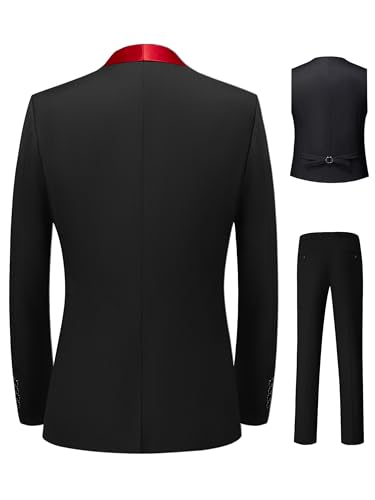 Men's Slim Fit Suit Shawl Lapel with Black Printing Bow Tie 4 Pieces Wedding Prom Dinner Tuxedo Blazer Vest Pants Set2