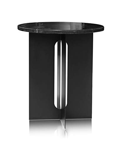 Pequeña mesita de noche de mármol negro, mesa auxiliar, mesa auxiliar, soporte de hierro negro mate, altura 45 cm, diámetro 40 cm Cover