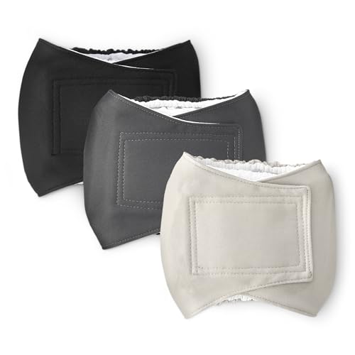Amazon Basics Washable Highly Absorbent Male Dog Diapers, Small, Black/Grey/Silver, 3 Pack