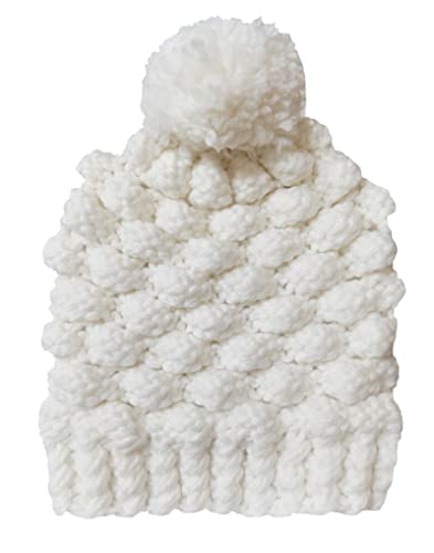BIBITIME Women Pom Beanie Handmade Knitted Soft Stretch Small Pimple Knot Cap (Large, White)