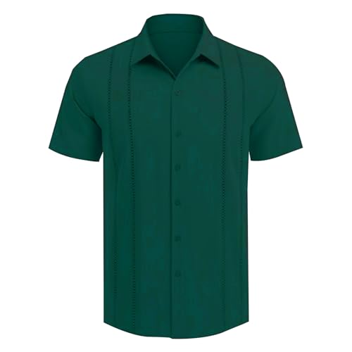 Guayabera Camisa hawaiana para hombre con botones de gran tamaño, camisa funcional de manga corta, camisa guayabera bordada, camisa cubana, camisa de pescador, camisa deportiva transpirable