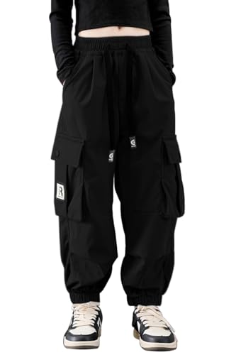 Image of AOWKULAE Girls Casual Cargo Pants for Kids Drawstring Elastic Waist Jogger Pants 6-14 Years