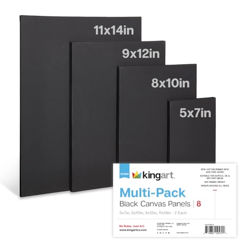 KINGART Black 8 Pc. Multi-Size Artist Canvas Boards,...
