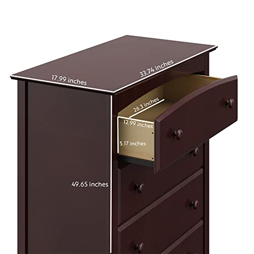Storkcraft Kenton 5 Drawer Dresser (Espresso) – Dresser for Kids Bedroom, Nursery Dresser Organizer, Chest of Drawers for Bedroom with 5 Drawers, Universal Design for Children’s Bedroom - Thumbnail 7