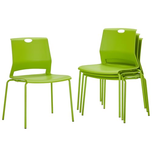 Image of Sidanli Stackable Office Chairs, Green Guest Chairs with Comfortable Streamline Seat, Stacking Chairs No Wheels for Conference Room, Set of 4