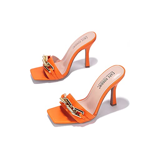 Cape Robbin Intermix Sexy Stiletto High Heels for Women, Square Open Toe Shoes Heels - Orange Size 6.5