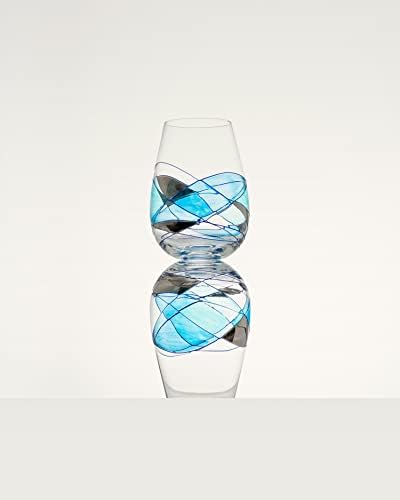 Antoni Barcelona Stemless Wine Glasses Set of 2 (21 Oz) - Handblown & Handmade, Painted Blue Wine Glass, Gifts for Women, Birthdays, Anniversaries, and Weddings - 2 Unit (Set 2)