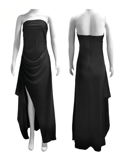 Image of Women's Sexy Strapless Backless High Split Long Maxi Dress Ruched Off Shoulder Sleeveless Bodycon Party Cocktail Dresses