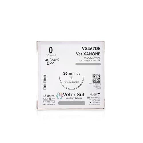 Image of VeterSut VetXANONE Absorbable Polydioxanone Surgical Suture USP Size 0, (CP-1) 1 /2 36mm Reverse Cutting Needle, 36 Inches (90 cm), 12 Count, Veterinary Use Only