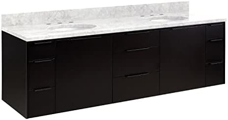 Signature Hardware 483230 DITA 72" Wall Mounted Double Basin Vanity Set with Wood Cabinet, Marble Vanity Top, and Undermount Sink - Carrara