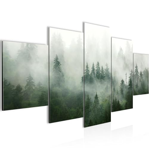 Tableau Nature Forestière XXL 5 parties vert gris 200x100 cm decoration murale salon